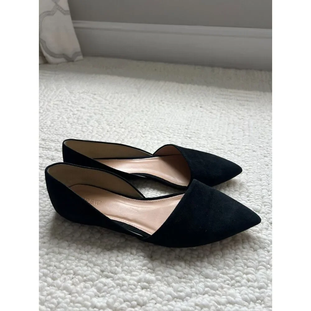 j. crew black leather flats pointed toe asymmetric cut size 8 - Picture 3 of 9